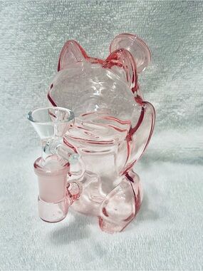 Pink Waving Cat Glass Water piece